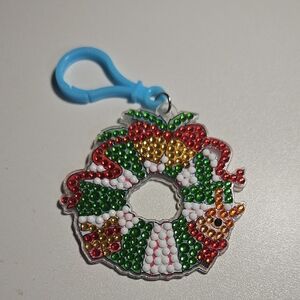 Festive Wreath Keychain with Clip Diamond Art Style